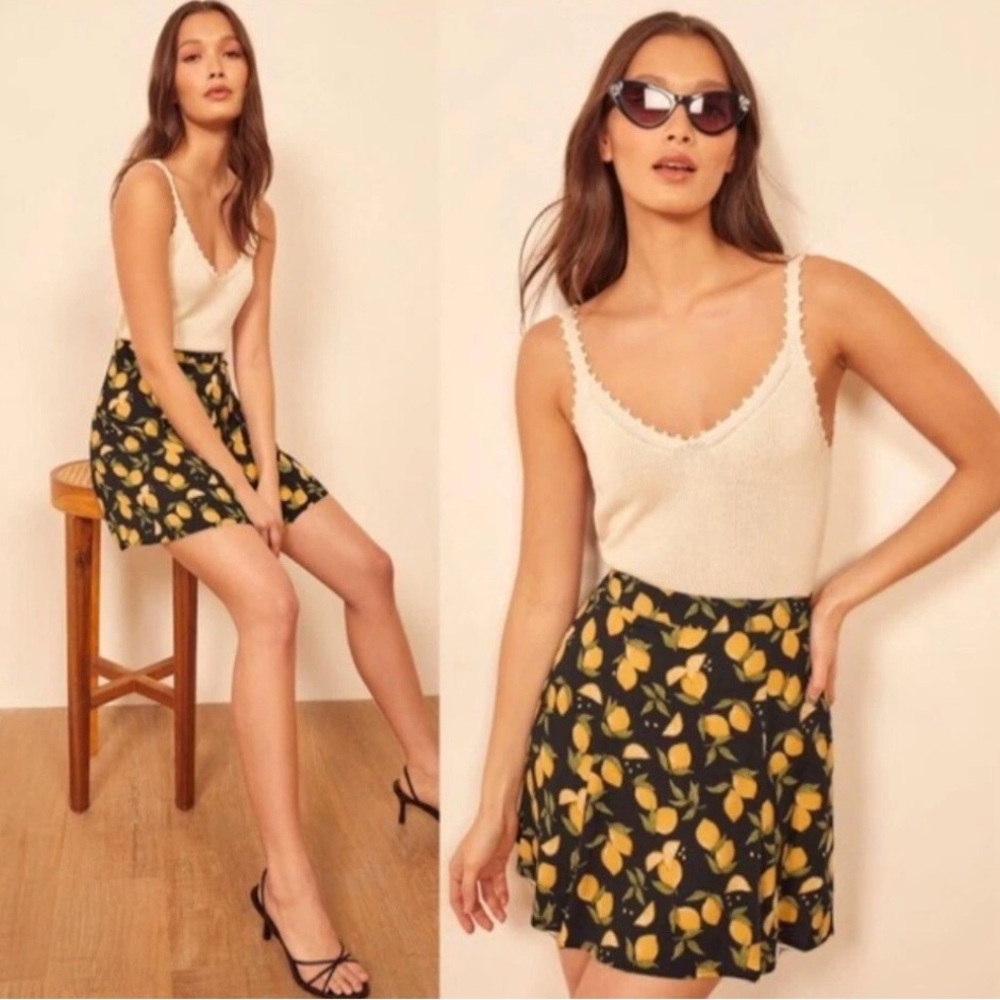 Reformation Lemon Drop Flounce Skirt